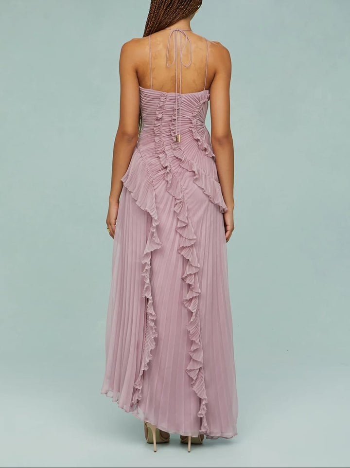 فستان هالتر مطوي مع كشكشة متتالية – أميكا