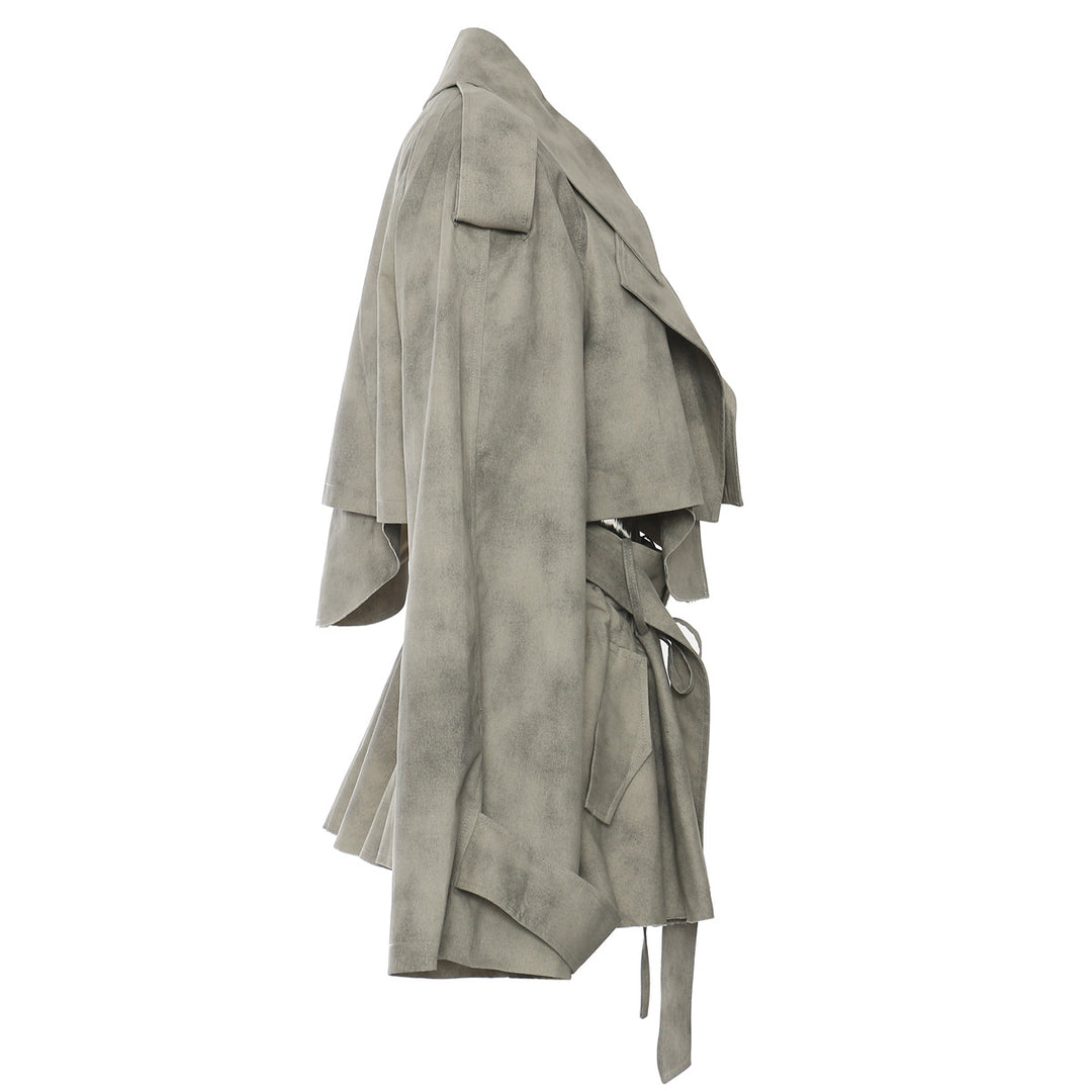 Plissiertes Oberteil mit ausgestellten Ärmeln und Maxirock-Set mit Taillengürtel – Rosiny 