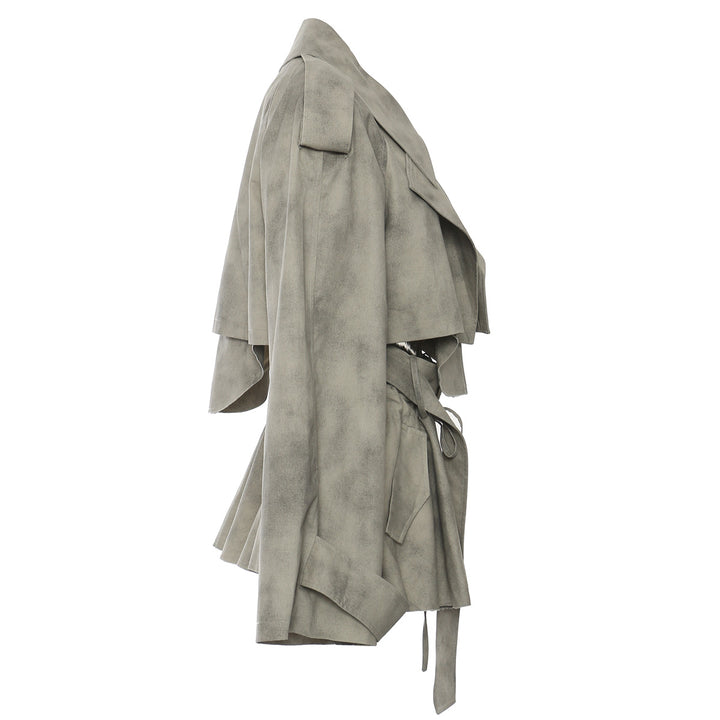 Plissiertes Oberteil mit ausgestellten Ärmeln und Maxirock-Set mit Taillengürtel – Rosiny 