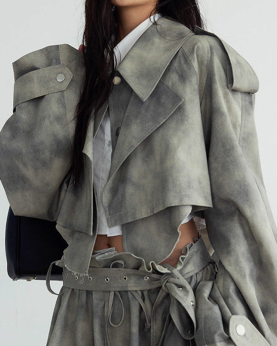 Plissiertes Oberteil mit ausgestellten Ärmeln und Maxirock-Set mit Taillengürtel – Rosiny 