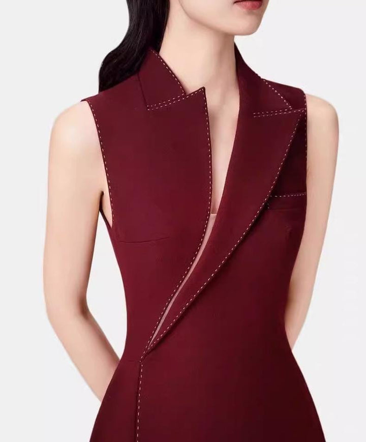 sleeveless tailored dress with asymmetric collar – CELINE