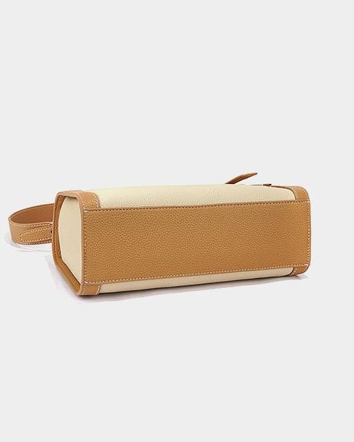 structured pebbled leather shoulder bag with gold accent – LYNRAK