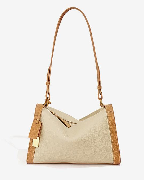 structured pebbled leather shoulder bag with gold accent – LYNRAK