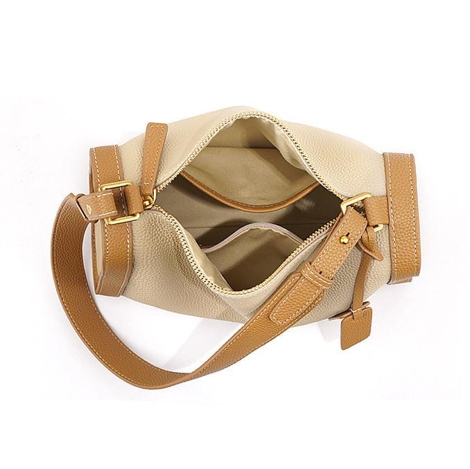 structured pebbled leather shoulder bag with gold accent – LYNRAK