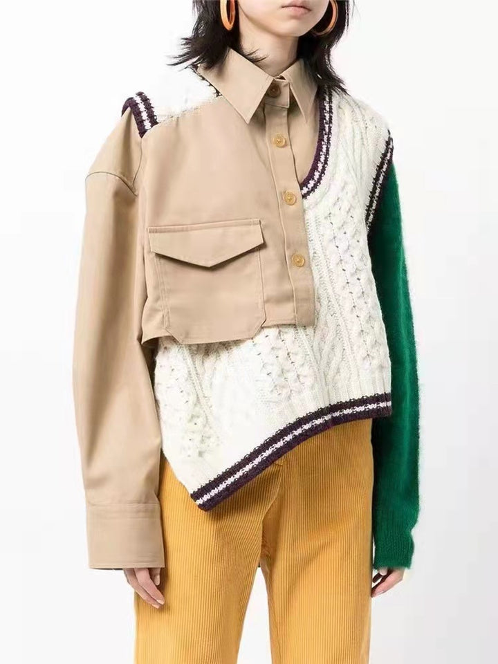 mixed-fabric asymmetric jacket with patch pocket – NIVARU