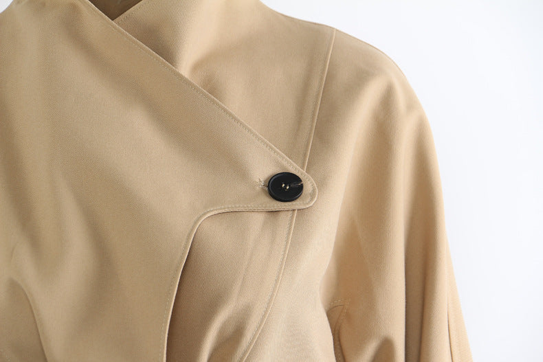 belted asymmetric jacket with high collar – BIERNA