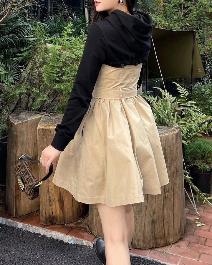 Haut à manches évasées plissées et ensemble jupe longue avec ceinture à la taille – Rosiny 