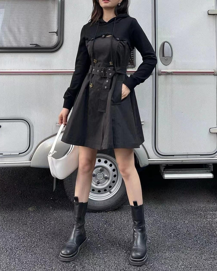 Haut à manches évasées plissées et ensemble jupe longue avec ceinture à la taille – Rosiny 