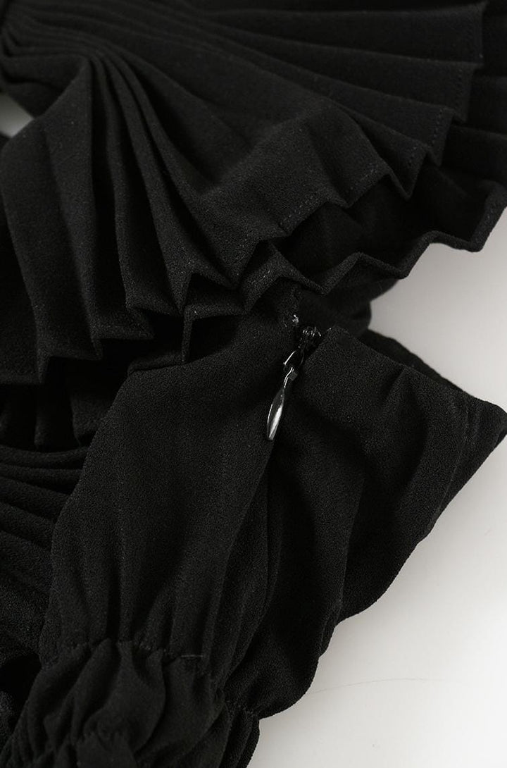 Geplooide top met uitlopende mouwen en maxi-rok set met tailleband – Rosiny 