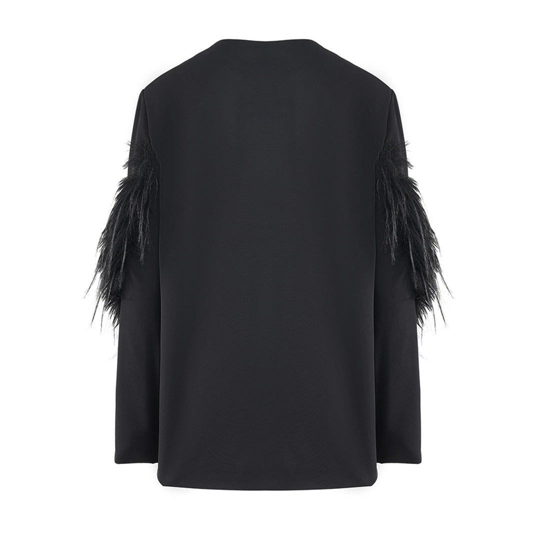 tailored blazer with feather-trimmed sleeves – ZOIRI