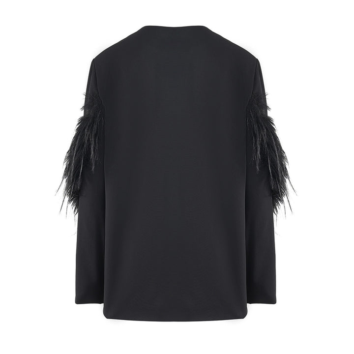 tailored blazer with feather-trimmed sleeves – ZOIRI