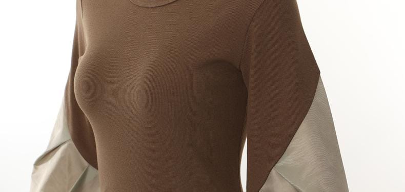 فستان ميدي بأكمام طويلة وأكمام منتفخة بلون مغاير - أليسيبرا