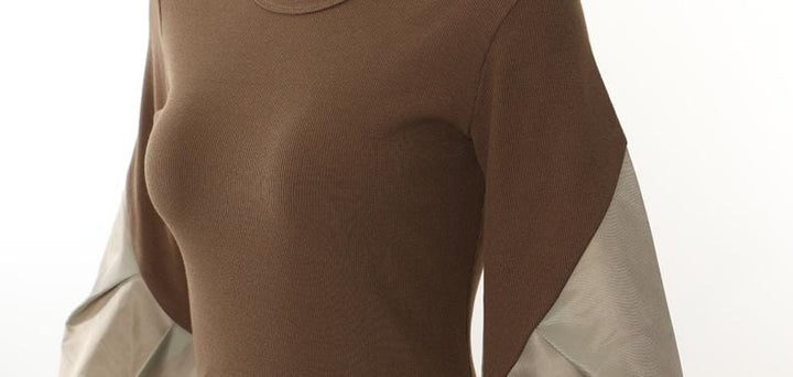 فستان ميدي بأكمام طويلة وأكمام منتفخة بلون مغاير - أليسيبرا