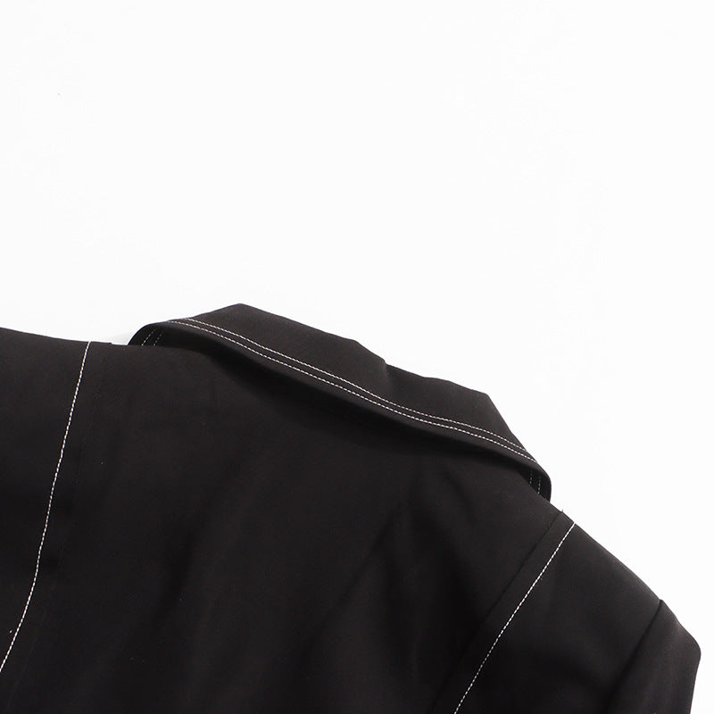 معطف طويل مصمم خصيصًا مع خياطة متباينة - نوار