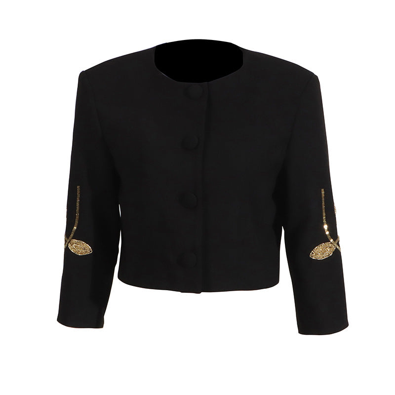 cropped button suit with beaded floral embroidery – AMARA