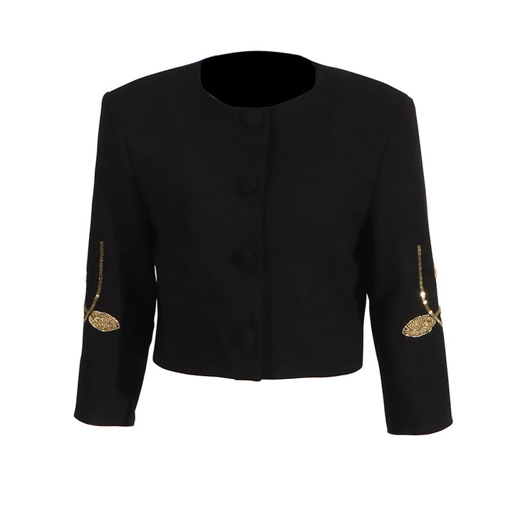 cropped button suit with beaded floral embroidery – AMARA