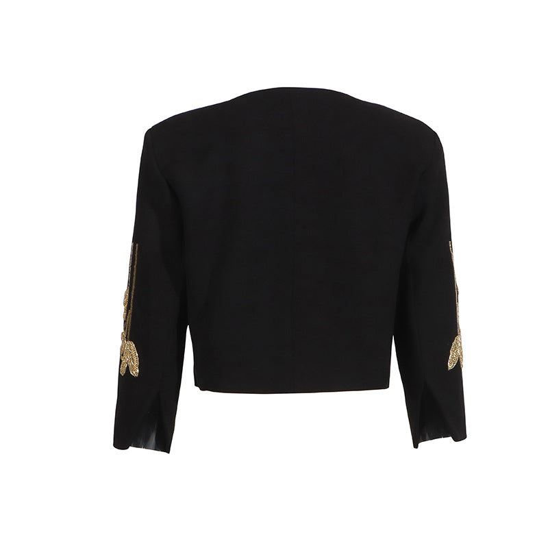 cropped button suit with beaded floral embroidery – AMARA