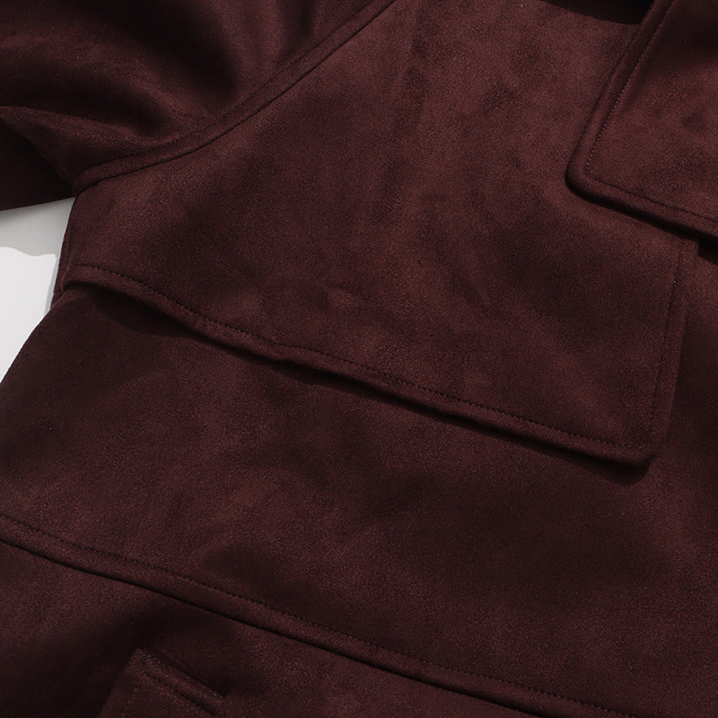 معطف طويل من جلد الغزال بحزام مع غطاء واقي من المطر - مارلو