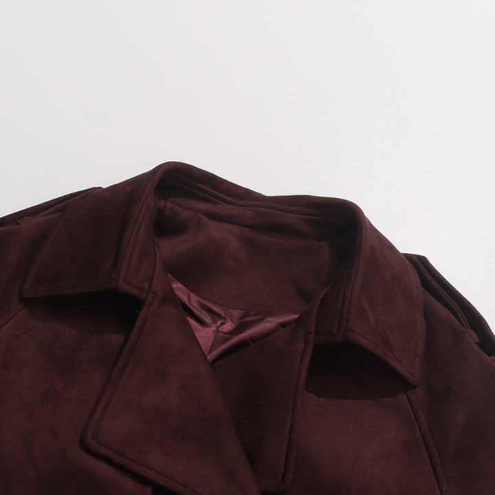 معطف طويل من جلد الغزال بحزام مع غطاء واقي من المطر - مارلو