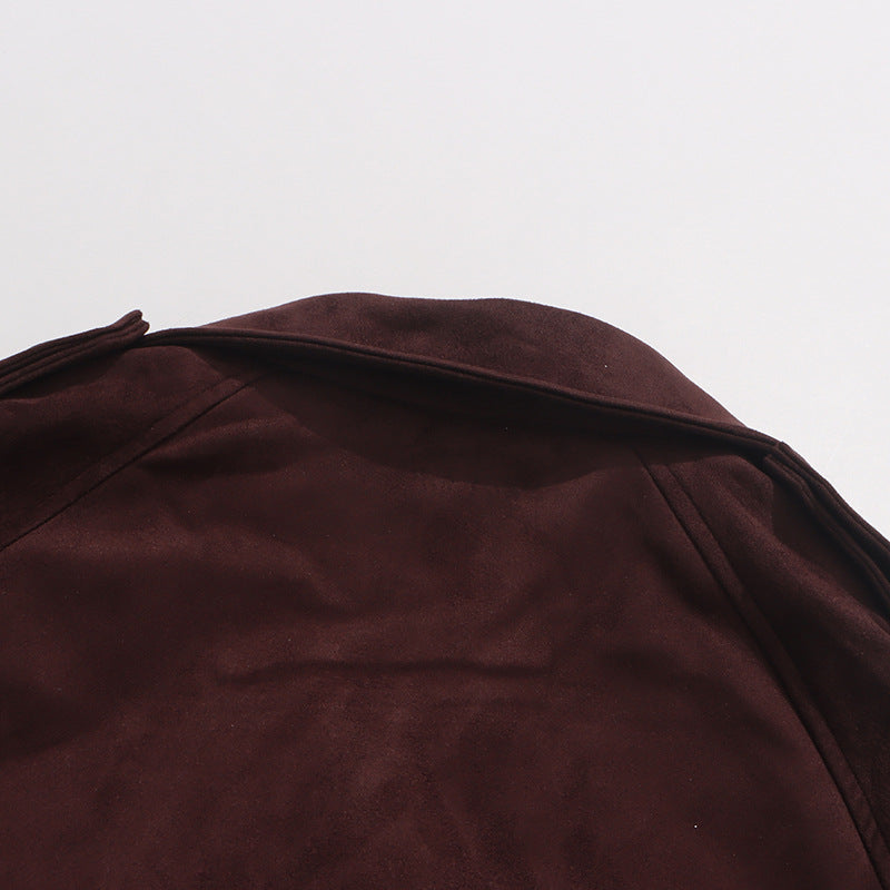 معطف طويل من جلد الغزال بحزام مع غطاء واقي من المطر - مارلو