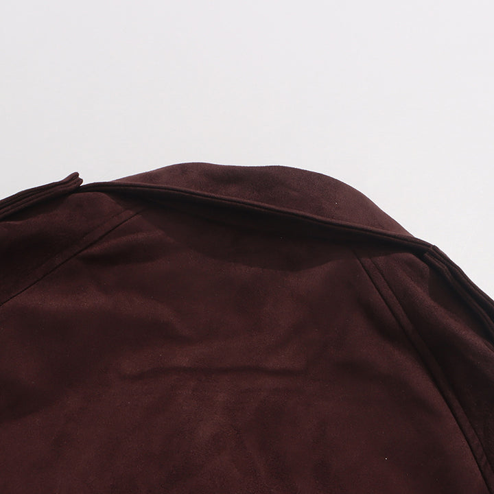 معطف طويل من جلد الغزال بحزام مع غطاء واقي من المطر - مارلو