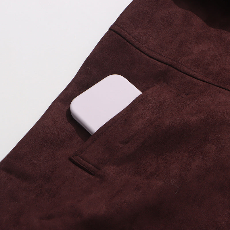 معطف طويل من جلد الغزال بحزام مع غطاء واقي من المطر - مارلو