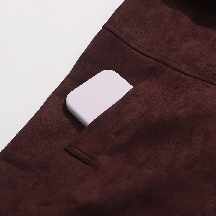 معطف طويل من جلد الغزال بحزام مع غطاء واقي من المطر - مارلو