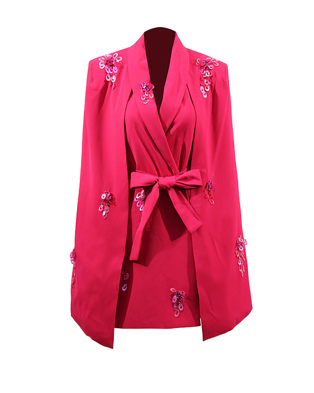 جاكيت بليزر مزين بكاب وحزام عند الخصر - أوروريكسا