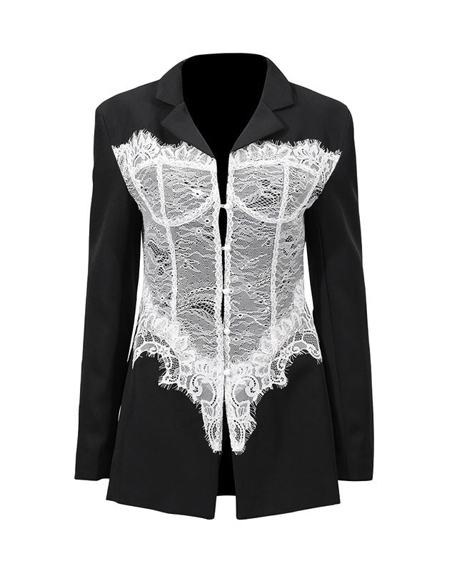 tailored blazer with lace corset overlay – SERAPHINZA