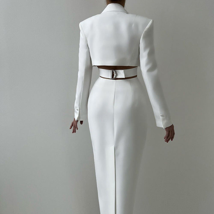 Haut à manches évasées plissées et ensemble jupe longue avec ceinture à la taille – Rosiny 