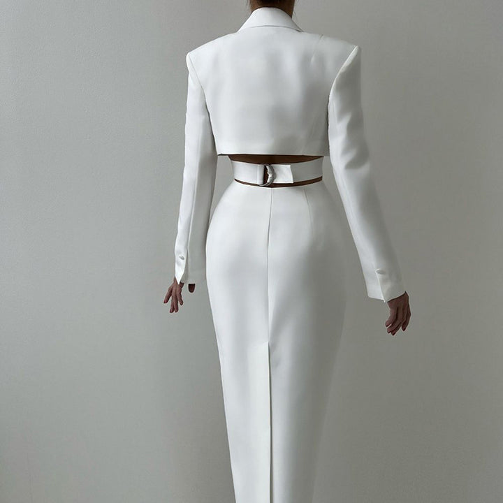 Haut à manches évasées plissées et ensemble jupe longue avec ceinture à la taille – Rosiny 