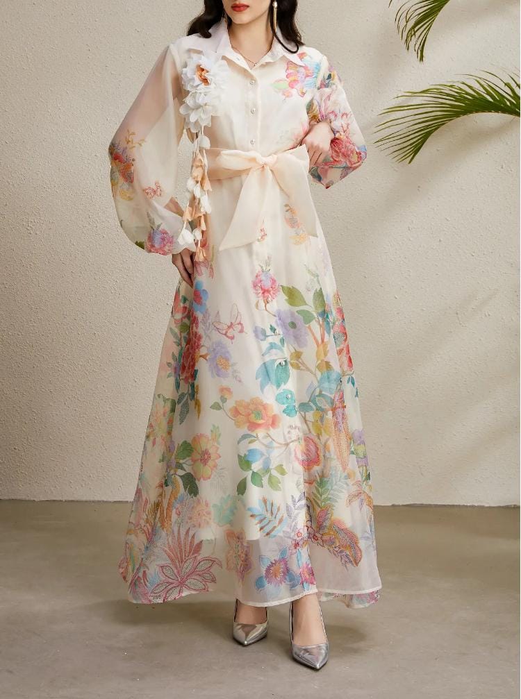 褶皱喇叭袖上衣和高腰裙套装，配腰带 – Rosiny 