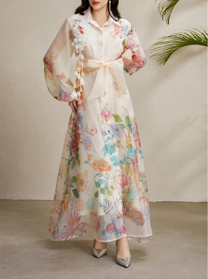 褶皱喇叭袖上衣和高腰裙套装，配腰带 – Rosiny 