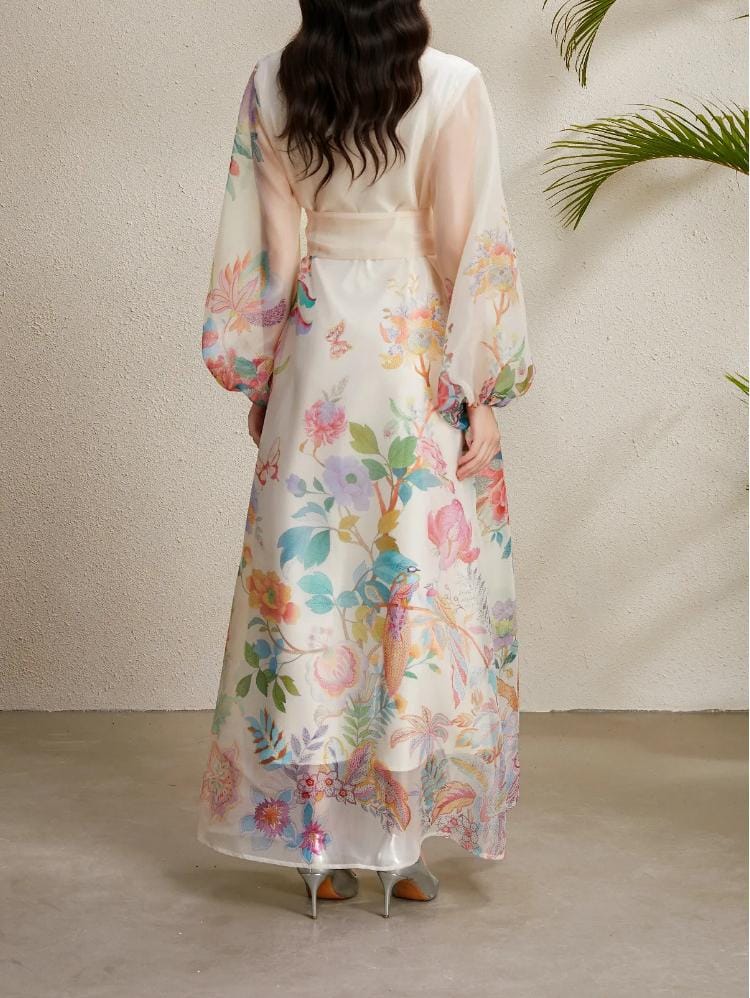 褶皱喇叭袖上衣和高腰裙套装，配腰带 – Rosiny 