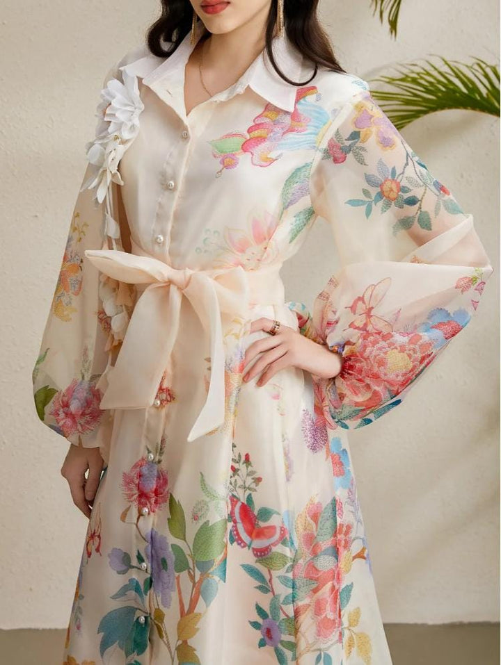 褶皱喇叭袖上衣和高腰裙套装，配腰带 – Rosiny 