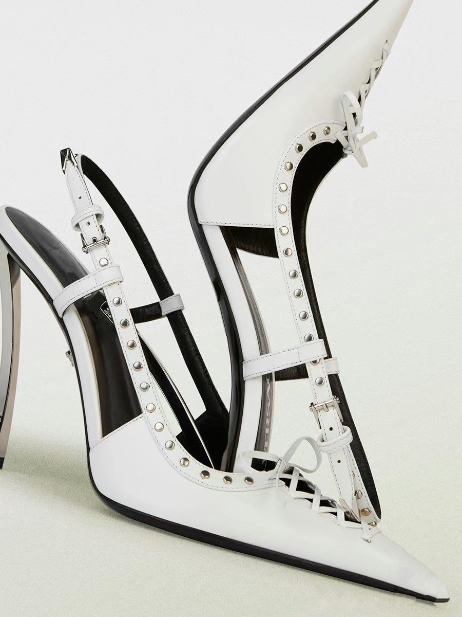 pointed-toe slingback pumps with studded trim – VALERA