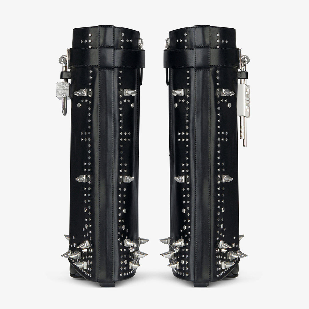 studded leather wedge boots with metallic lock – PANOVA