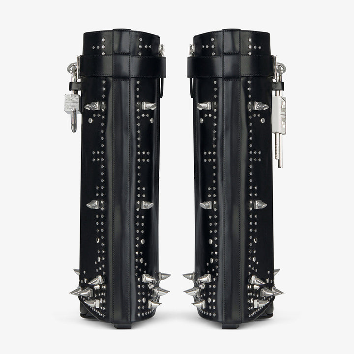 studded leather wedge boots with metallic lock – PANOVA