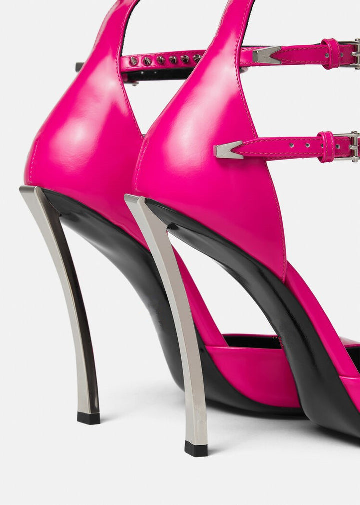 triple-strap pointed-toe heels with studded details – AURORA