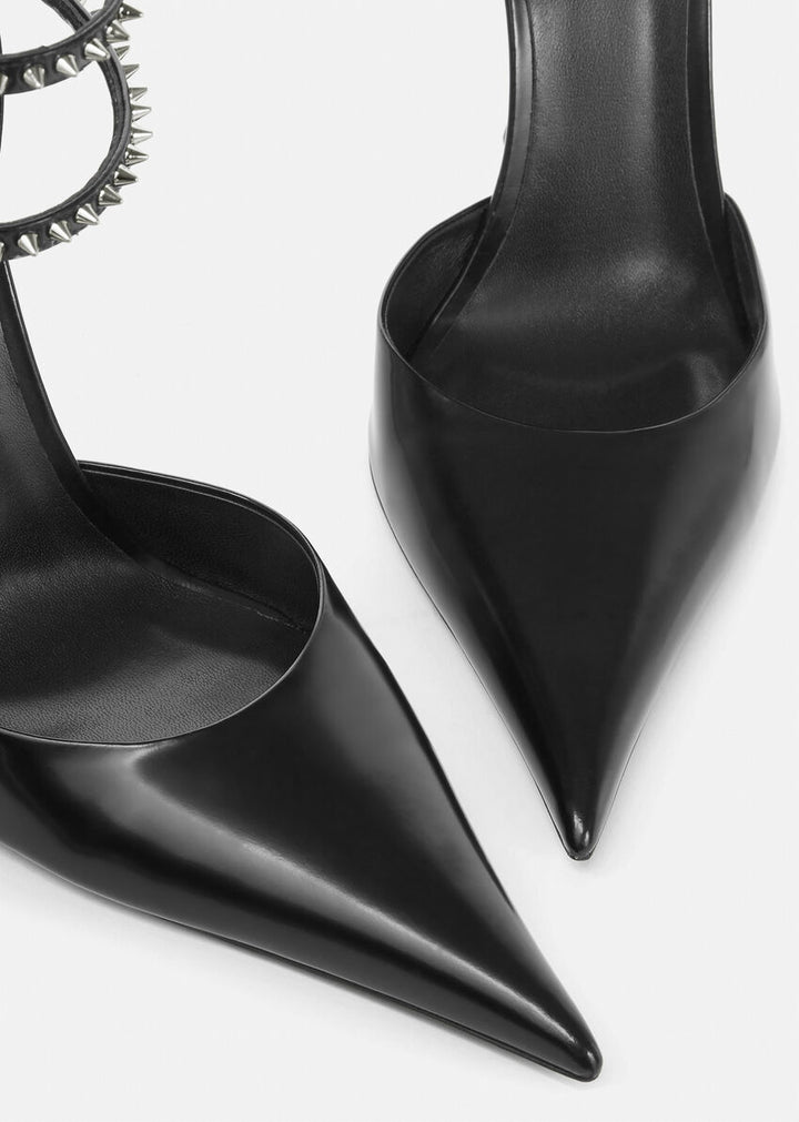 triple-strap pointed-toe heels with studded details – AURORA