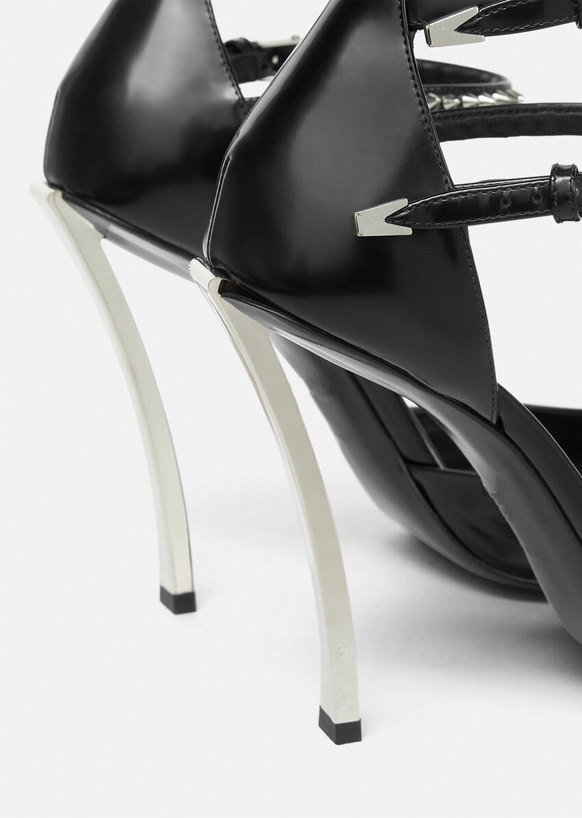 triple-strap pointed-toe heels with studded details – AURORA