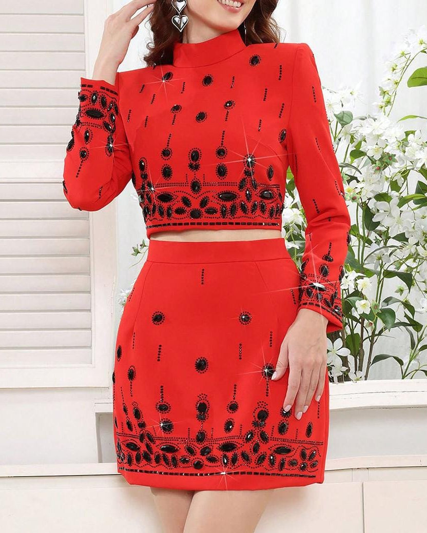 embellished crop blazer and mini skirt set – CELESTE