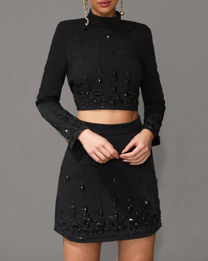 embellished crop blazer and mini skirt set – CELESTE