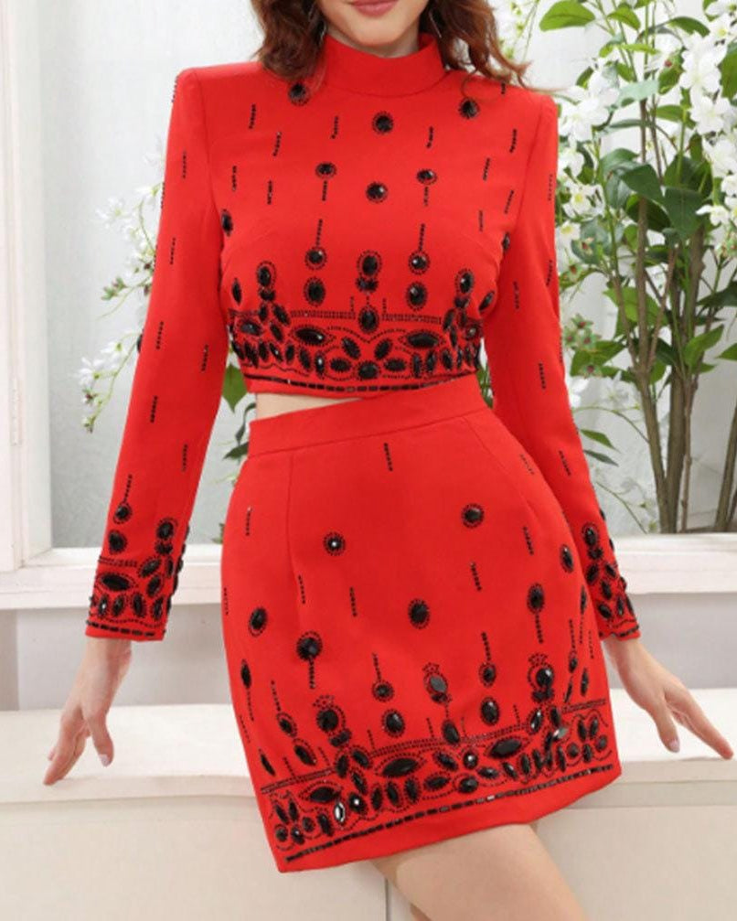 embellished crop blazer and mini skirt set – CELESTE