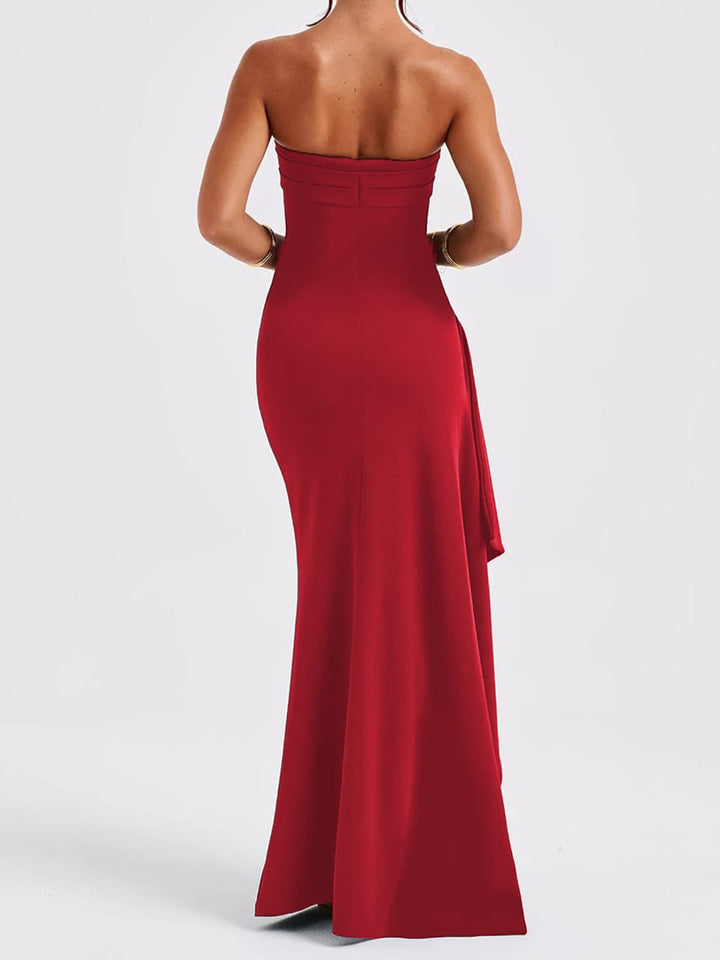 strapless draped gown with high slit – AURONGA