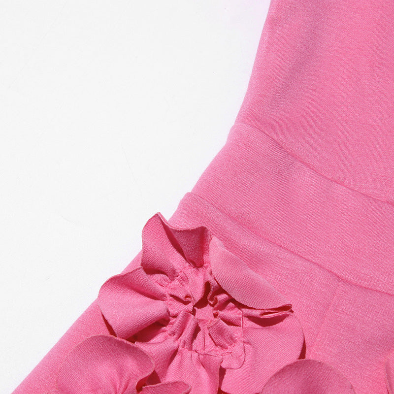 short-sleeve mini dress with 3D floral appliqués – BLOSSOM