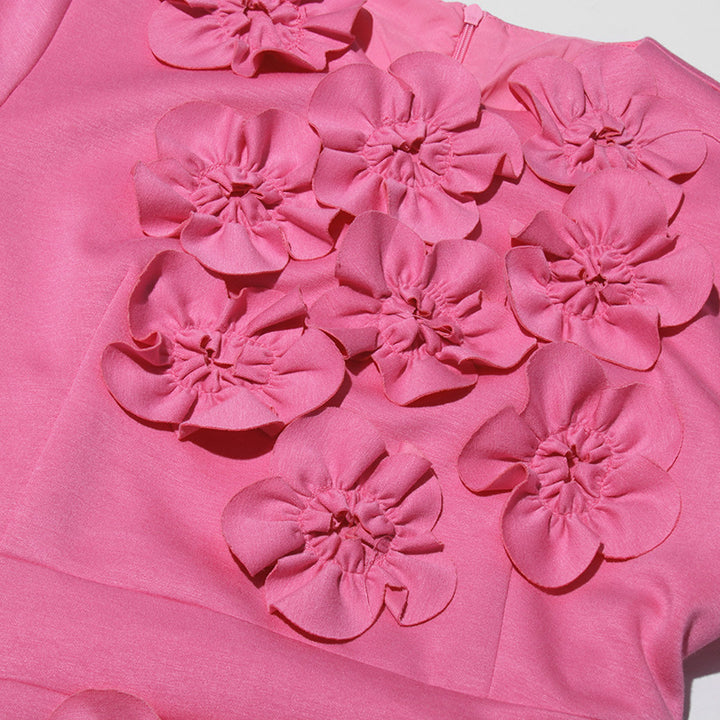 short-sleeve mini dress with 3D floral appliqués – BLOSSOM