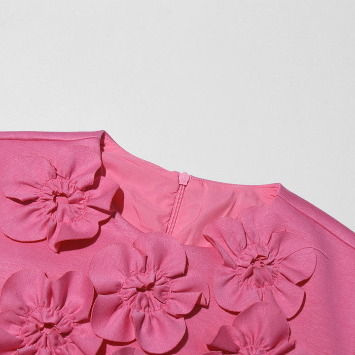 short-sleeve mini dress with 3D floral appliqués – BLOSSOM