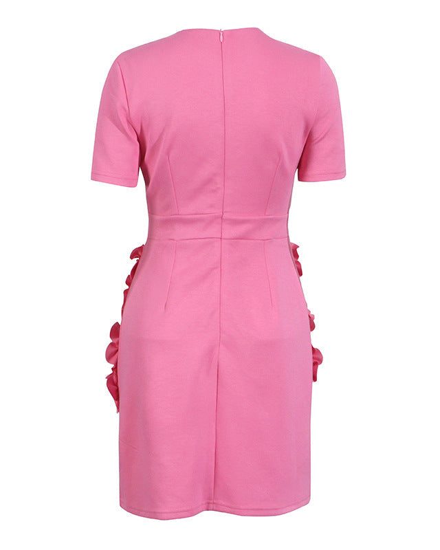 short-sleeve mini dress with 3D floral appliqués – BLOSSOM