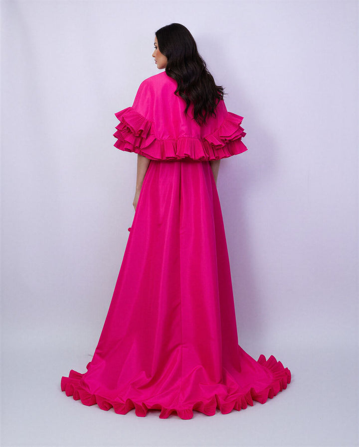 voluminous ruffled maxi gown in fuchsia – AURELIA
